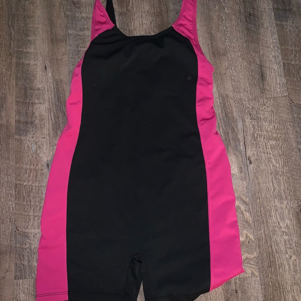 Black One-Piece Swim Suit with Pink Side Panels